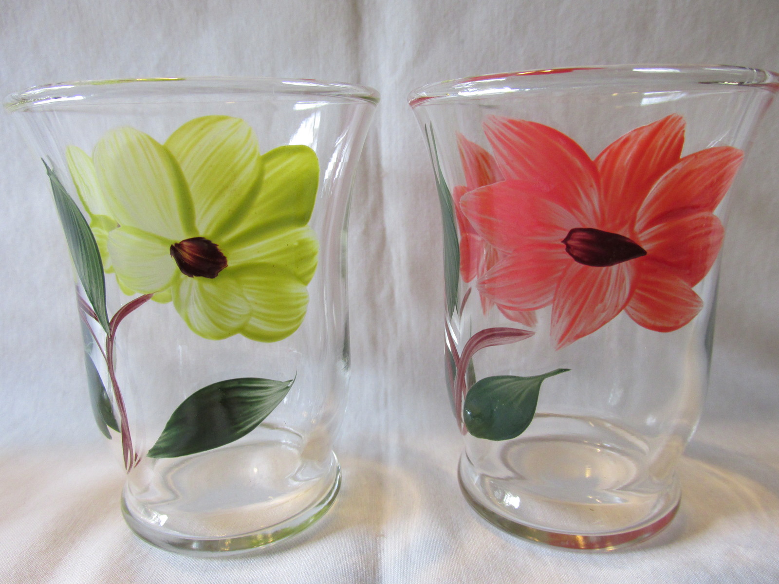 Vintage Colorful Hand Painted Floral Juice Glasses Possibly Gay Fad