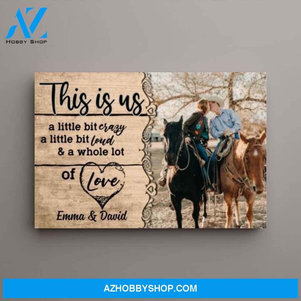 Primary image for Personalized Canvas, Riding Horse Couple Picture, Gift for Couple and Horse Love