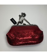 Express Ruby Red Glitter Gunmetal Clutch Crossbody Evening Purse Handbag - $10.40