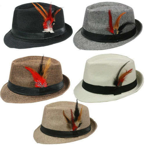 FEDORA HAT with BAND & FEATHER Trilby Gangster Panama Classic Jazz Vintage Style