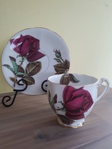 Hand Painted Deep Red English Rose Royal Standard Tea Cup and Saucer Set - $30.00