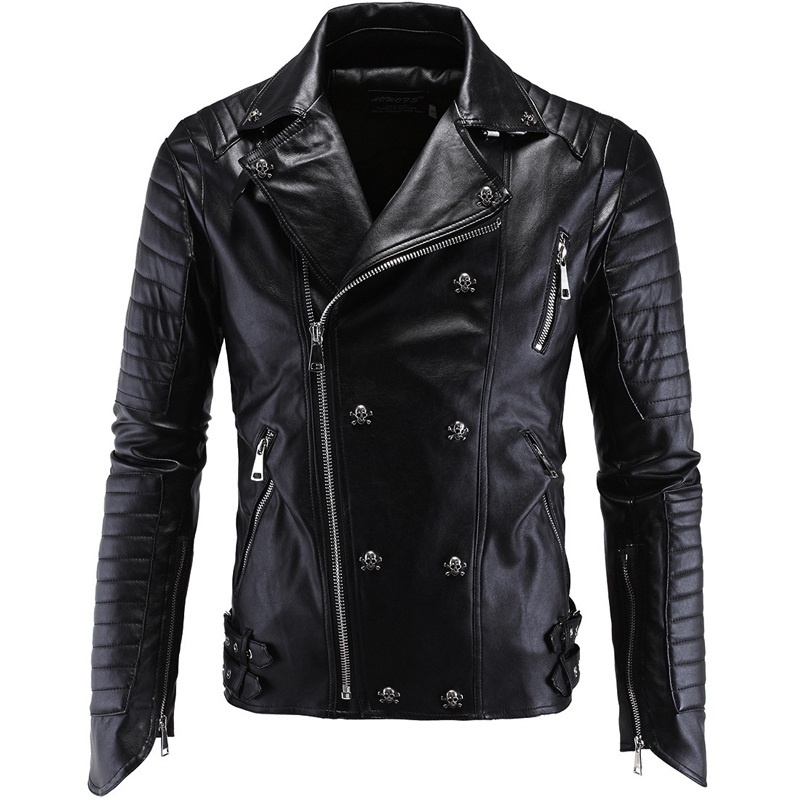 Leather Jacket Men Turn-down Collar Jaqueta De Couro Masculina PU Mens Leather J