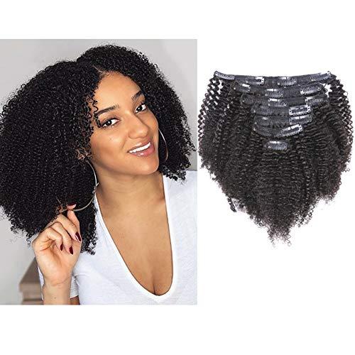 Anrosa Afro Kinky Clip ins Human Hair 1B Natural Black Afro Kinkys