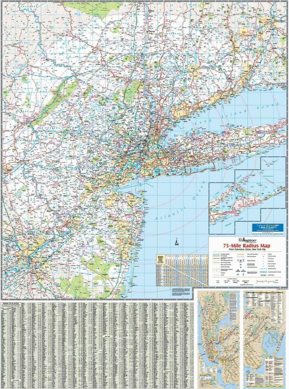 New York 75 mi radius Tri-State Wall Map - Mixed Lots