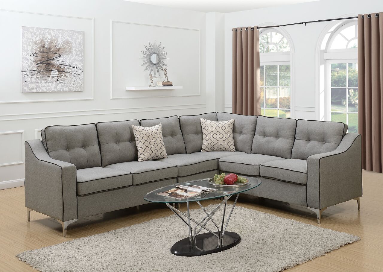 Leiden Modern Sectional Sofa In Light Gray Polyfiber With Free Accent   F6888 Preview 