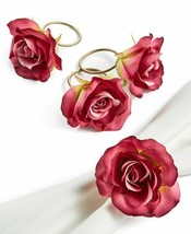 4 Martha Stewart Roses Flower Napkin Rings Holders Deep Pink NWT FREE SH... - $34.64