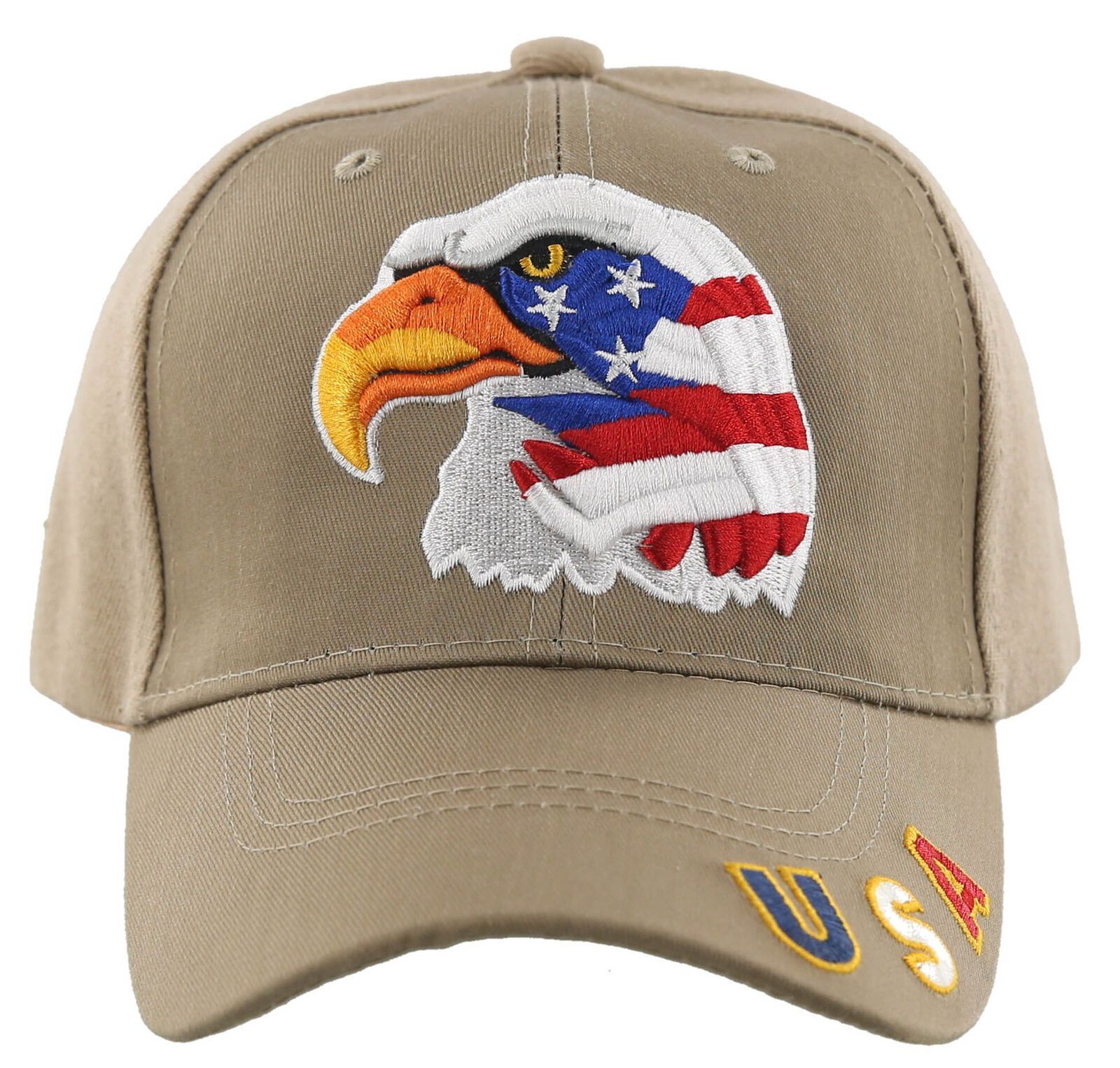 NEW! EAGLE FLAG BIG HEAD USA BALL CAP HAT TAN - Men's Hats