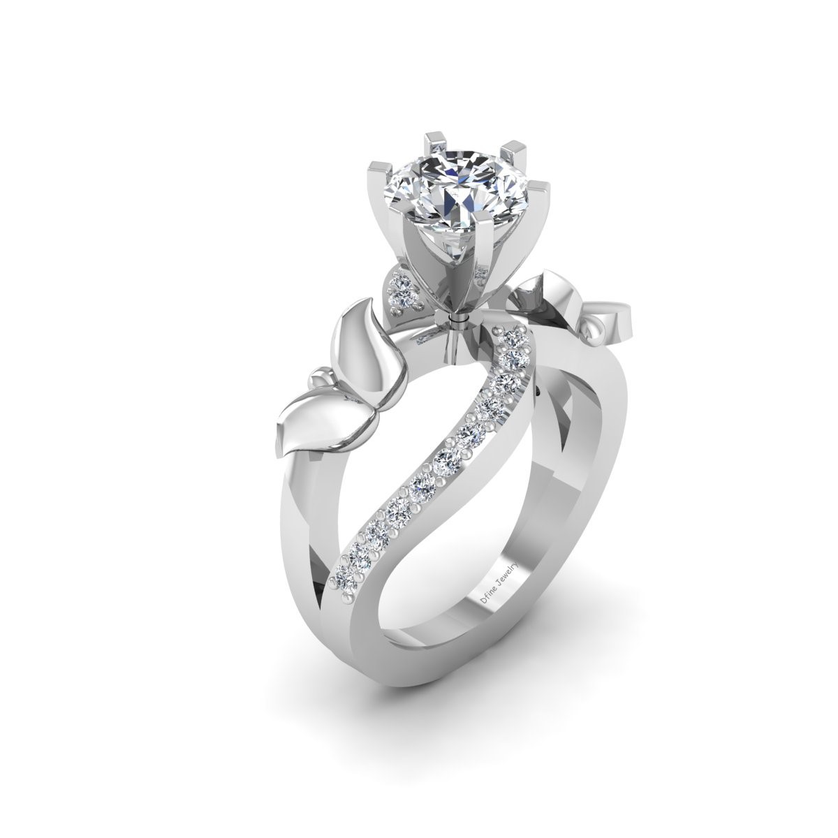 7mm VVS-VS Clarity 1.30ct Moissanite Butterfly Ring In Solid 925 Sterling Silver