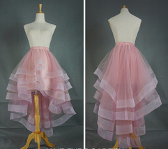 Pink High Low Tulle Skirt Ruffle Layered Tulle Skirt Holiday Outfit Plus Size image 3