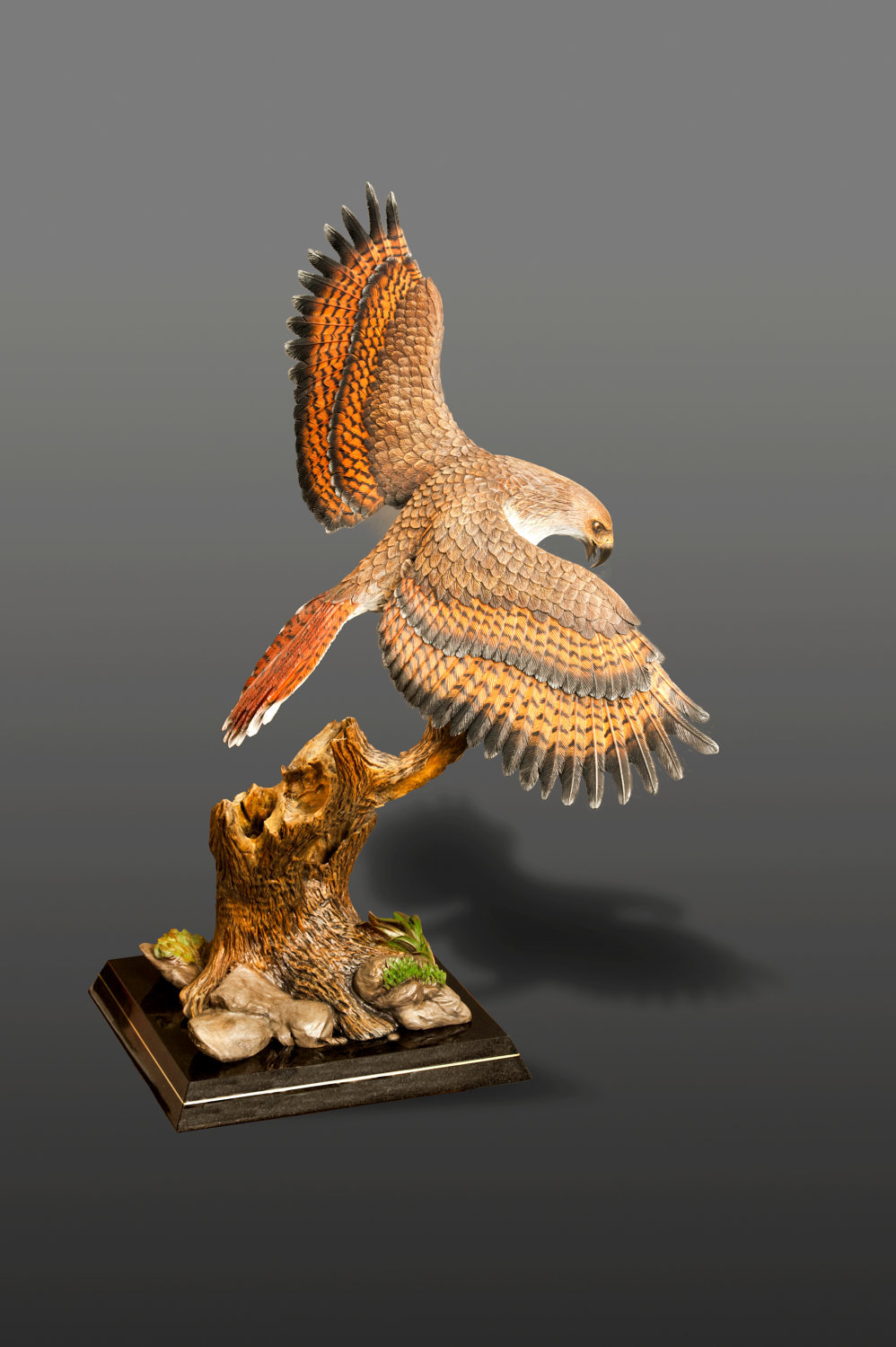 Life Size Magnificent Bronze Red Tailed Hawk Sculpture By Barry Stein