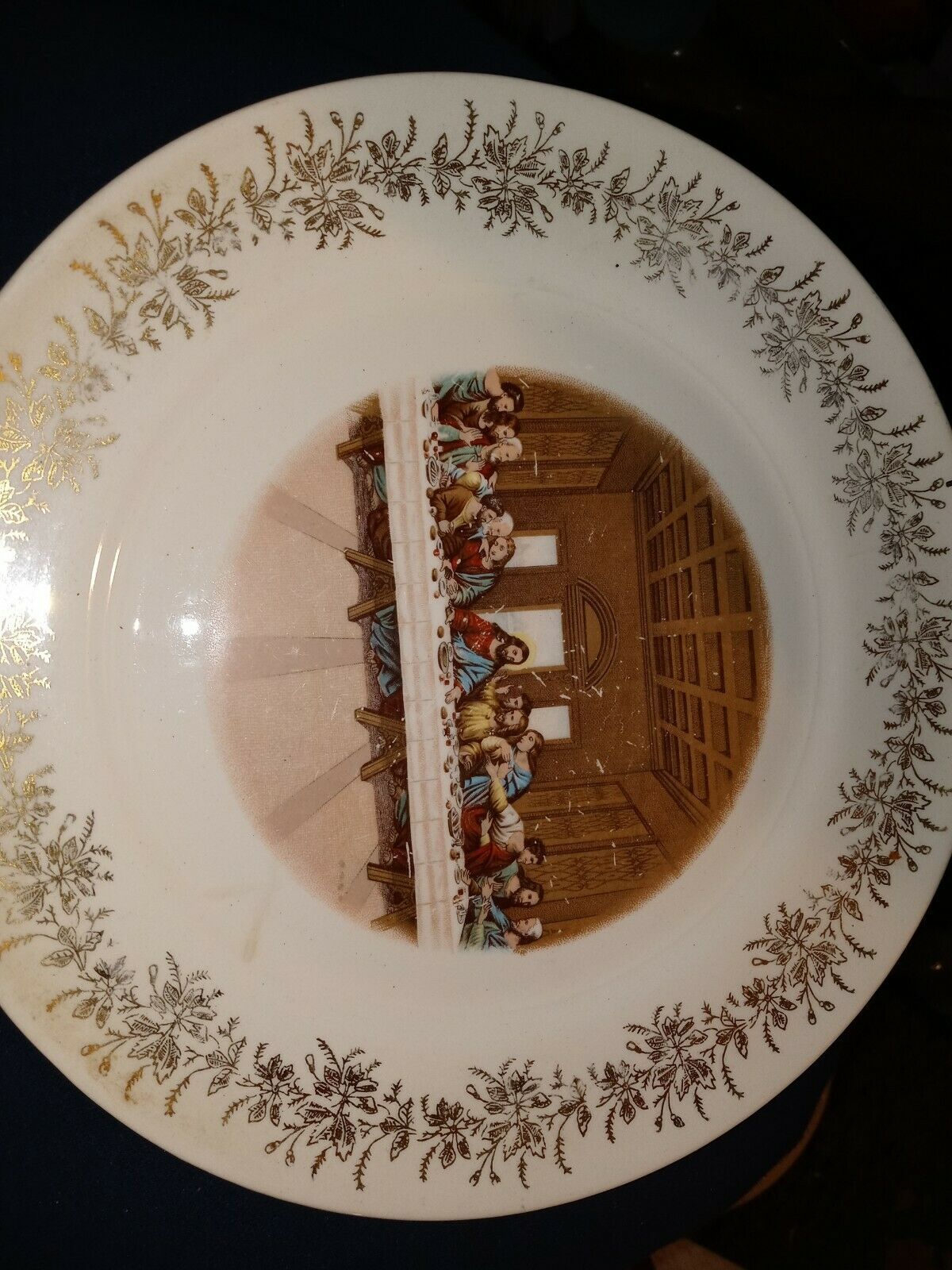 Sanders Mfg Co Nashville Lords Supper Plate 1st Edition 23K Gold Trim