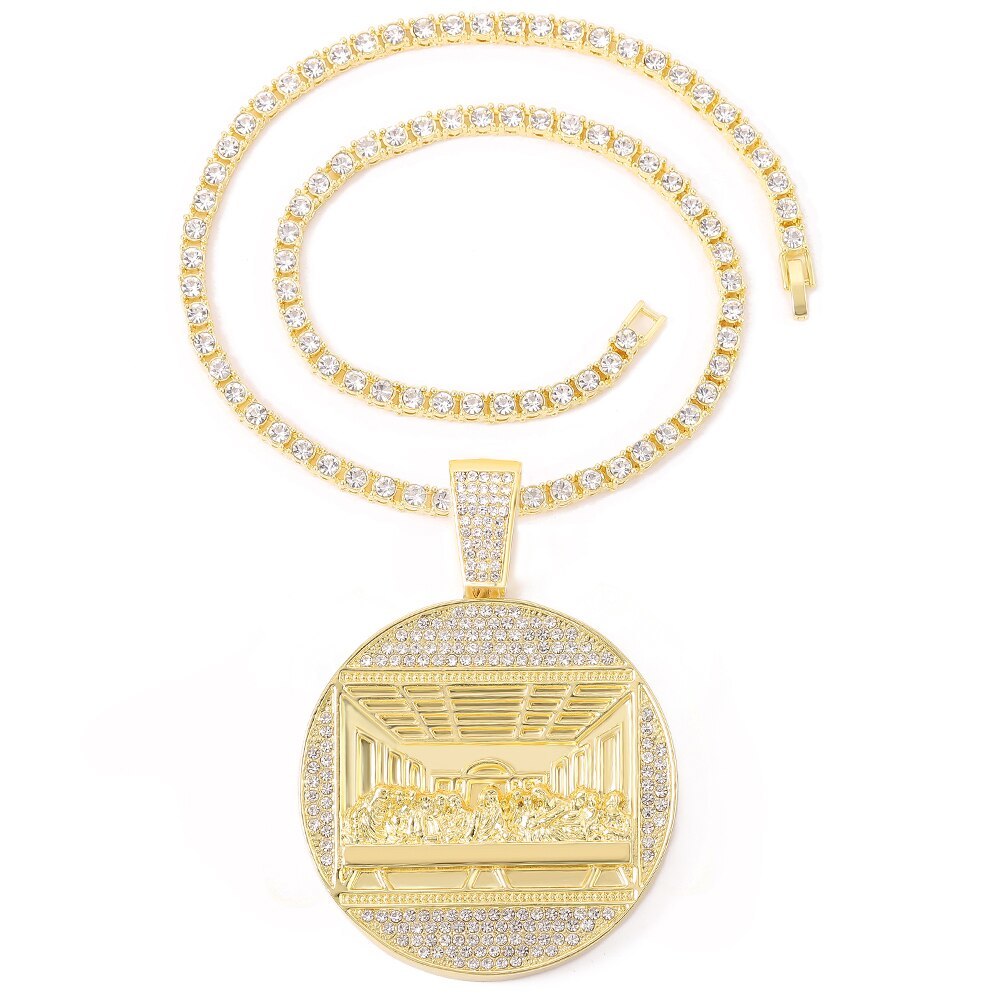 Full Drilling Last Supper Pendant Necklace Men's Jewelry Iced Out Cuban Link Nec Necklaces