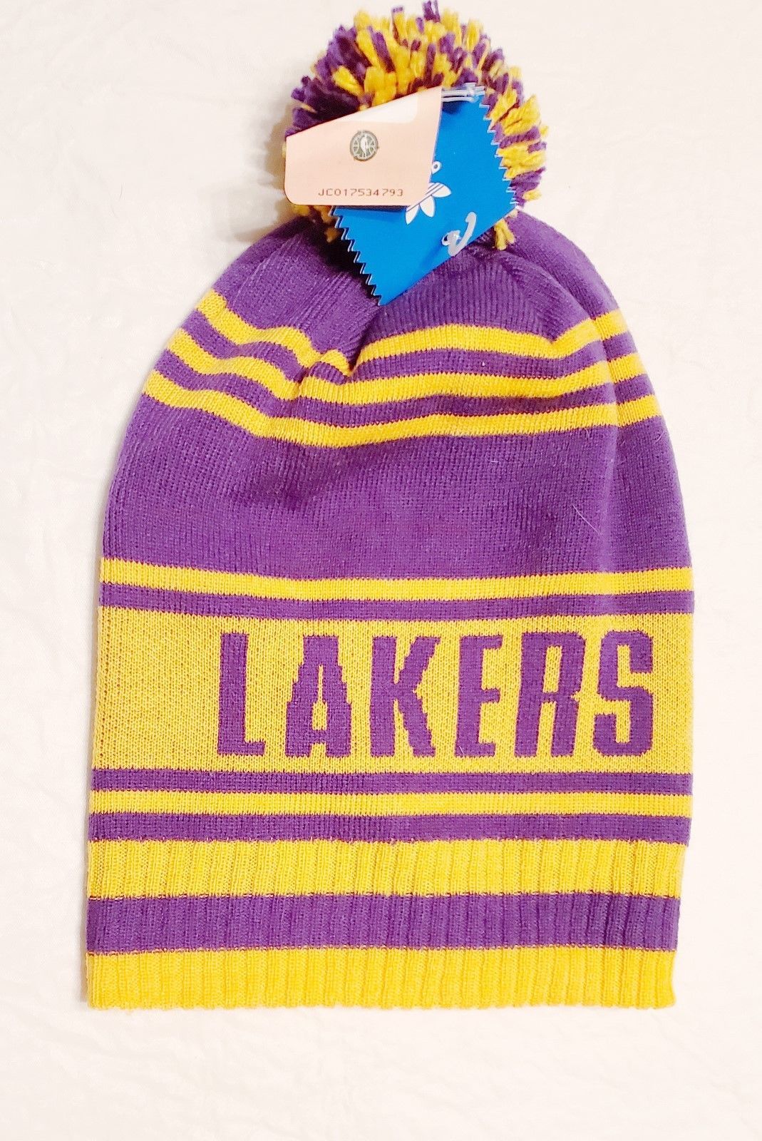 LOS ANGELES LAKERS KNIT BEANIE HAT CUFFLESS WITH POM PURPLE/GOLD ADIDAS