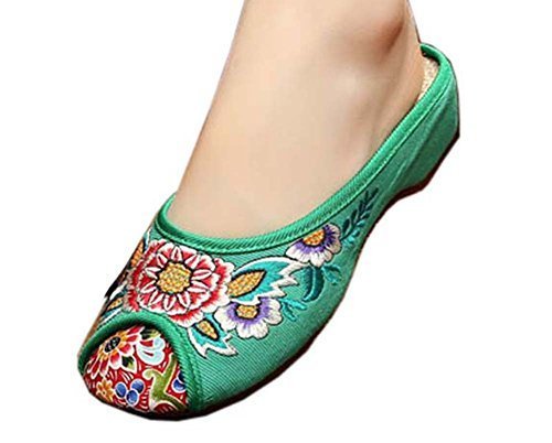 Womens Embroidered Summer Slippers Wedges Sandals Shoes for Cheongsam, 14