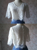 White Lace Crop Top Bridesmaid Separates Lace Top Crop Sleeve Custom Plus Size