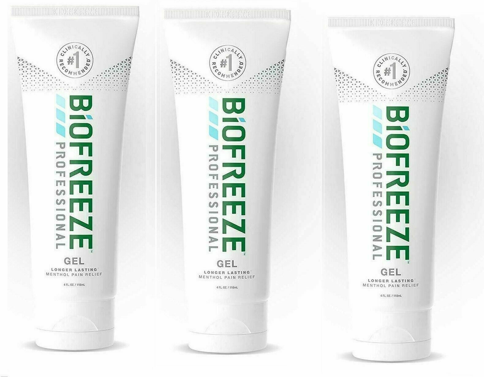 NEW Biofreeze Professional Gel 4 Oz Tube - Pack of 3 Green