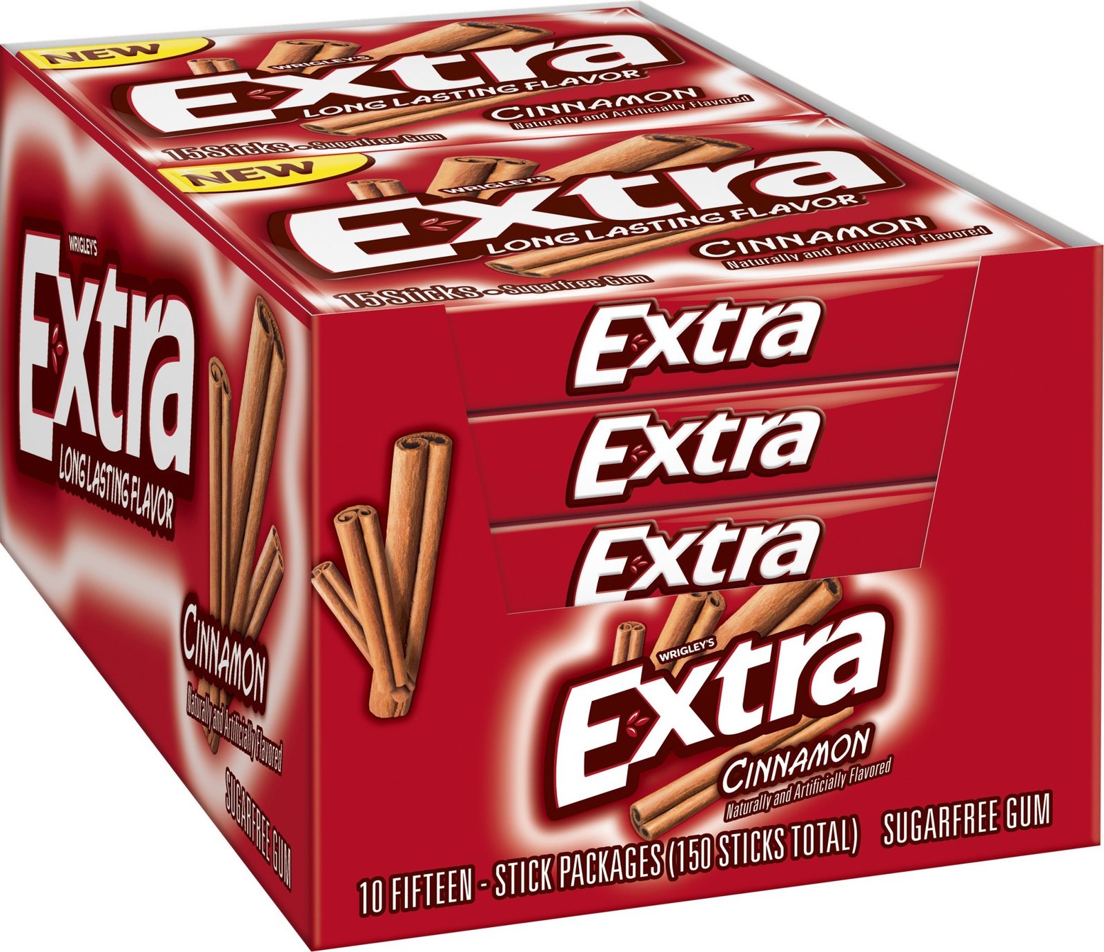 Extra Cinnamon Sugarfree Gum, 15 piece (Pack of 10) - Chewing Gum