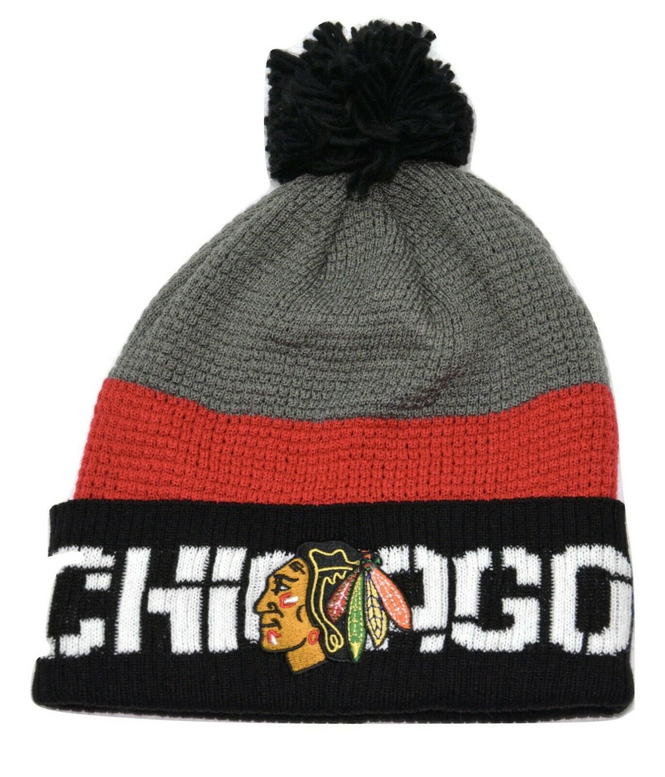 Reebok Chicago Blackhawks NHL Hockey Waffle Knit Pom Pom Winter Hat ...