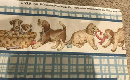 Vintage Cranston Print Works Fall Puppy Dog Panels Squares Border Blue - $14.99