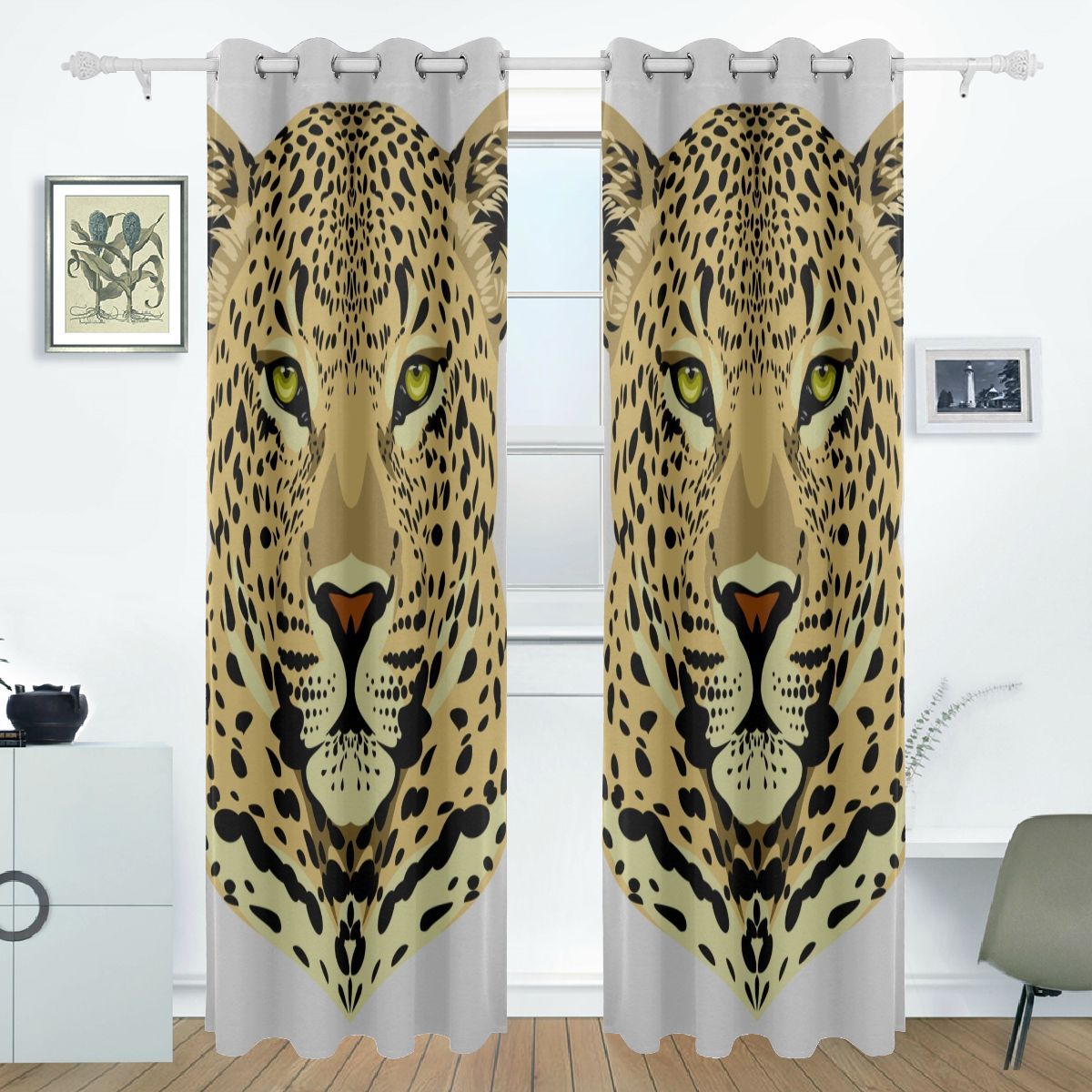 Cooling Window Curtains Wild Strong Leopard Animal Print Complete