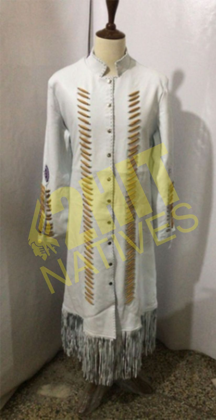 NEW WOMENS NATIVE AMERICAN WHITE BUCKSKIN GOAT LEATHER WEDDING DRESS