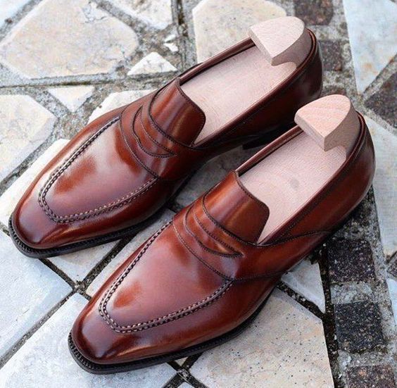 Apron Toe Moccasin Loafer Slip Ons Handcrafted Men Brown Color Leather ...