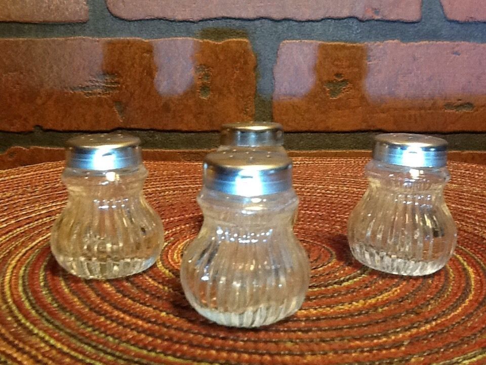 Individual Salt Shakers Set of 4 w/Lids Marked W Vintage Pressed