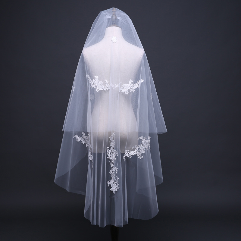 2 layers white Tulle wedding veils comb fork