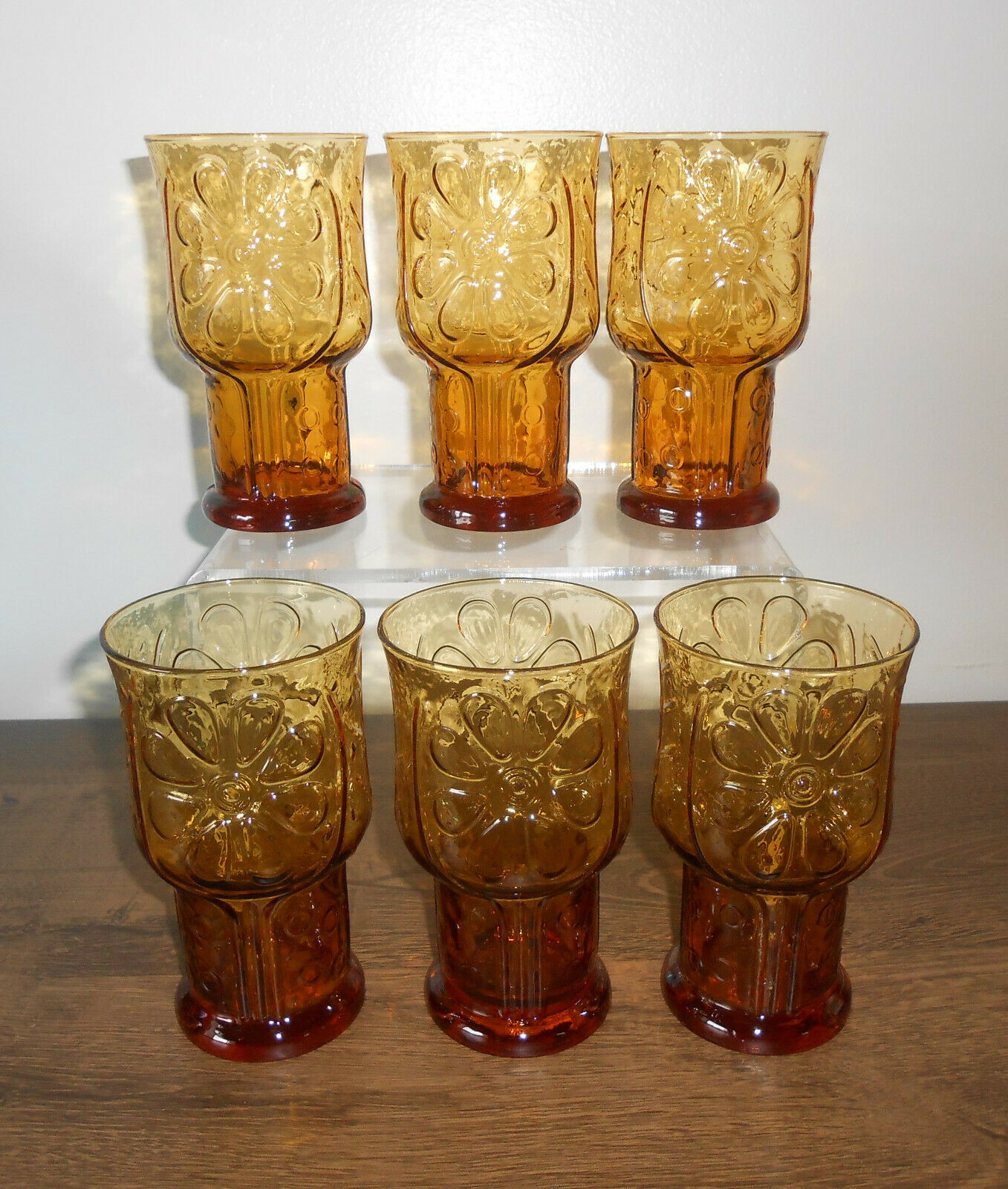 Libbey Iced Tea Glasses 6" Country Garden Amber Set of 6 Libbey