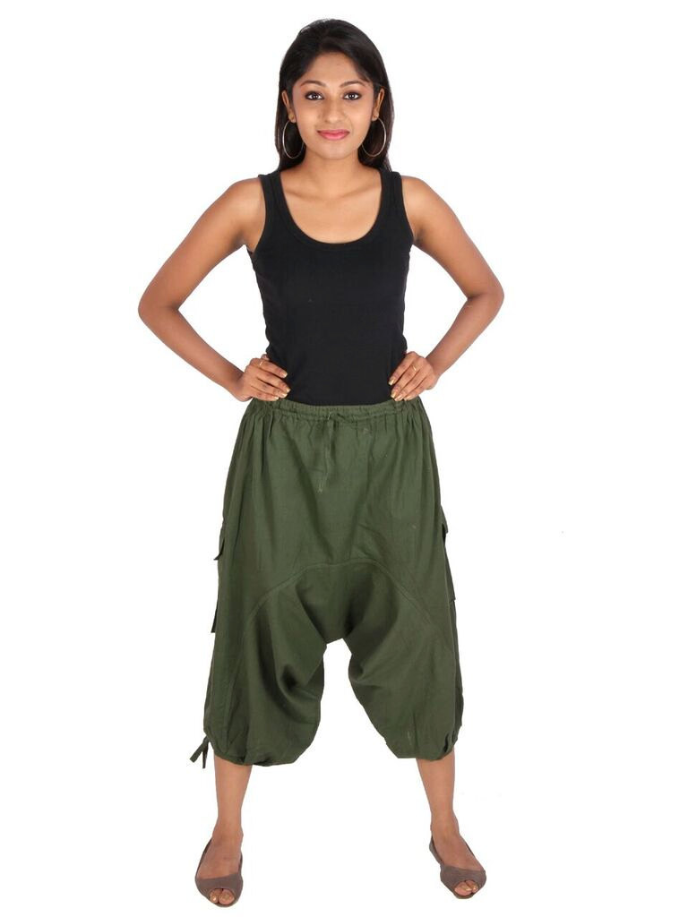 Liash - Womens cotton balloon yoga  harem pants in calf length, plus size,  gift pants.