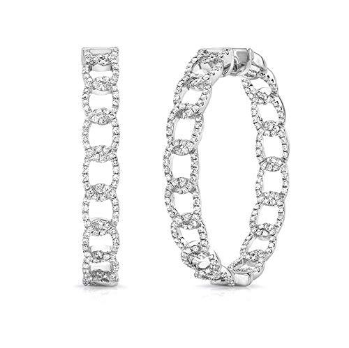 Elegant Touch 925 Sterling Silver Link Hoop Earrings With Cubic Zirconia 14K Gol