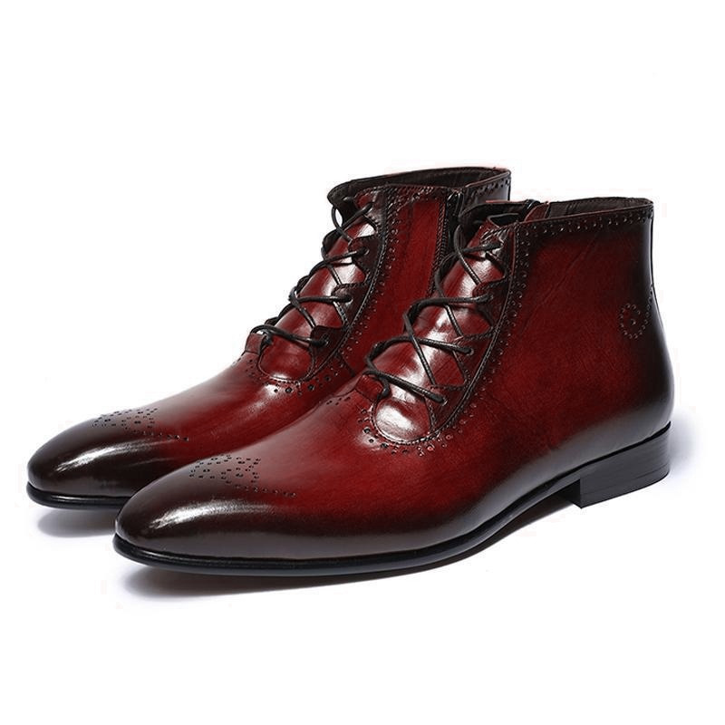 Chukka Maroon Premium Leather Burnished Brogue Toe Party Wear Lace Up Men Boots