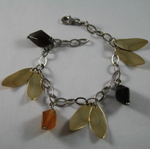 .925 RHODIUM SILVER BRACELET WITH BROWN AGATE AND GOLDEN LEAF - $61.74