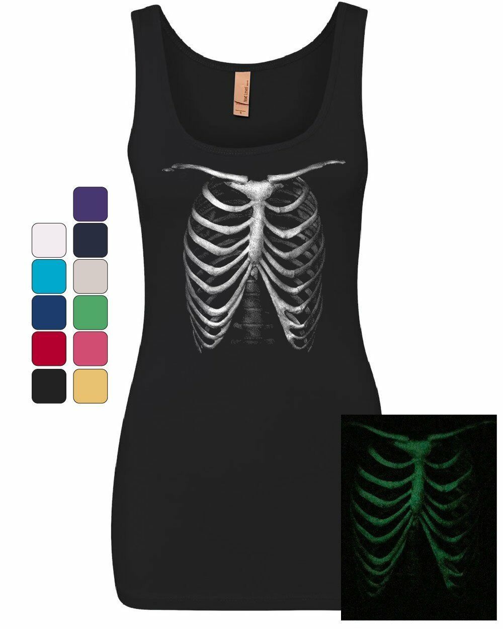 Rib Cage Glow in the Dark Women's Tank Top Skeleton Halloween Bones