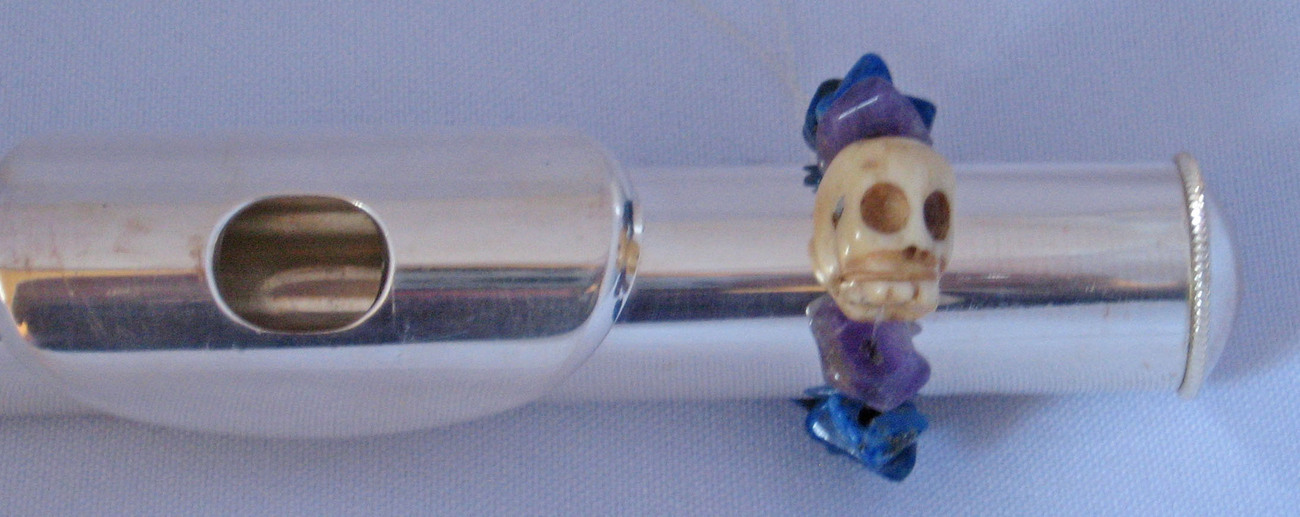 Flute Charm/Carved Skull w/Amethyst/Lapis/Hematite Beads/Jazz Up Your Flute! - $8.95