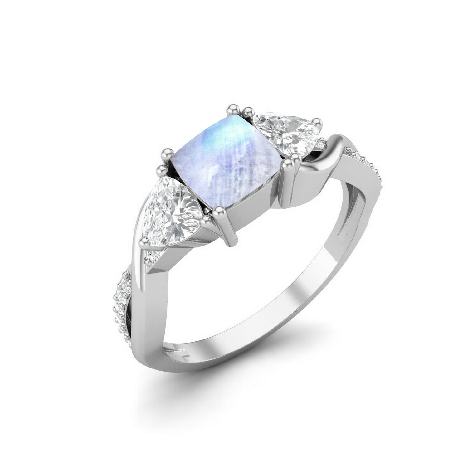 1.39 Ctw Cushion Moonstone 9K White Gold Solitaire Accents Women Ring