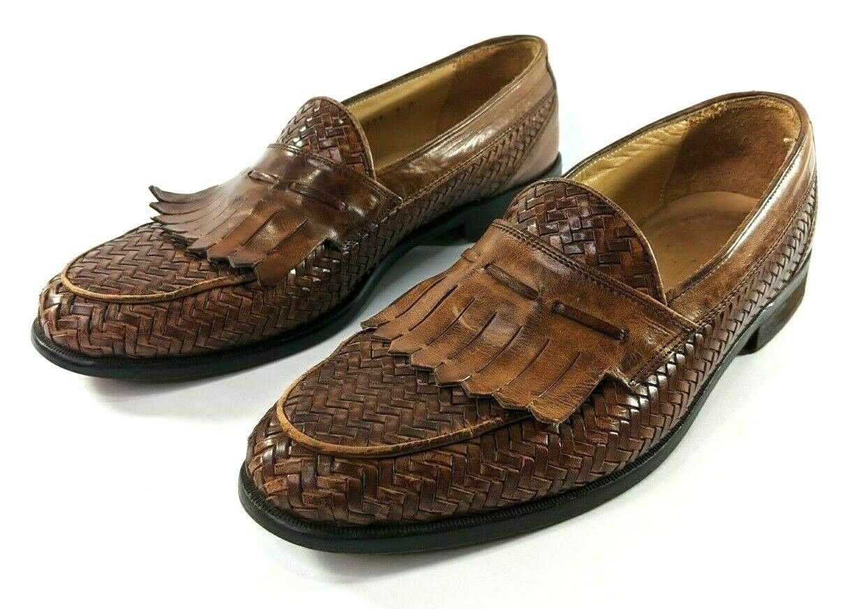 Primary image for Johnston & Murphy Brown Leather Weave Loafers Slip On Mens 9 M Made in Italy