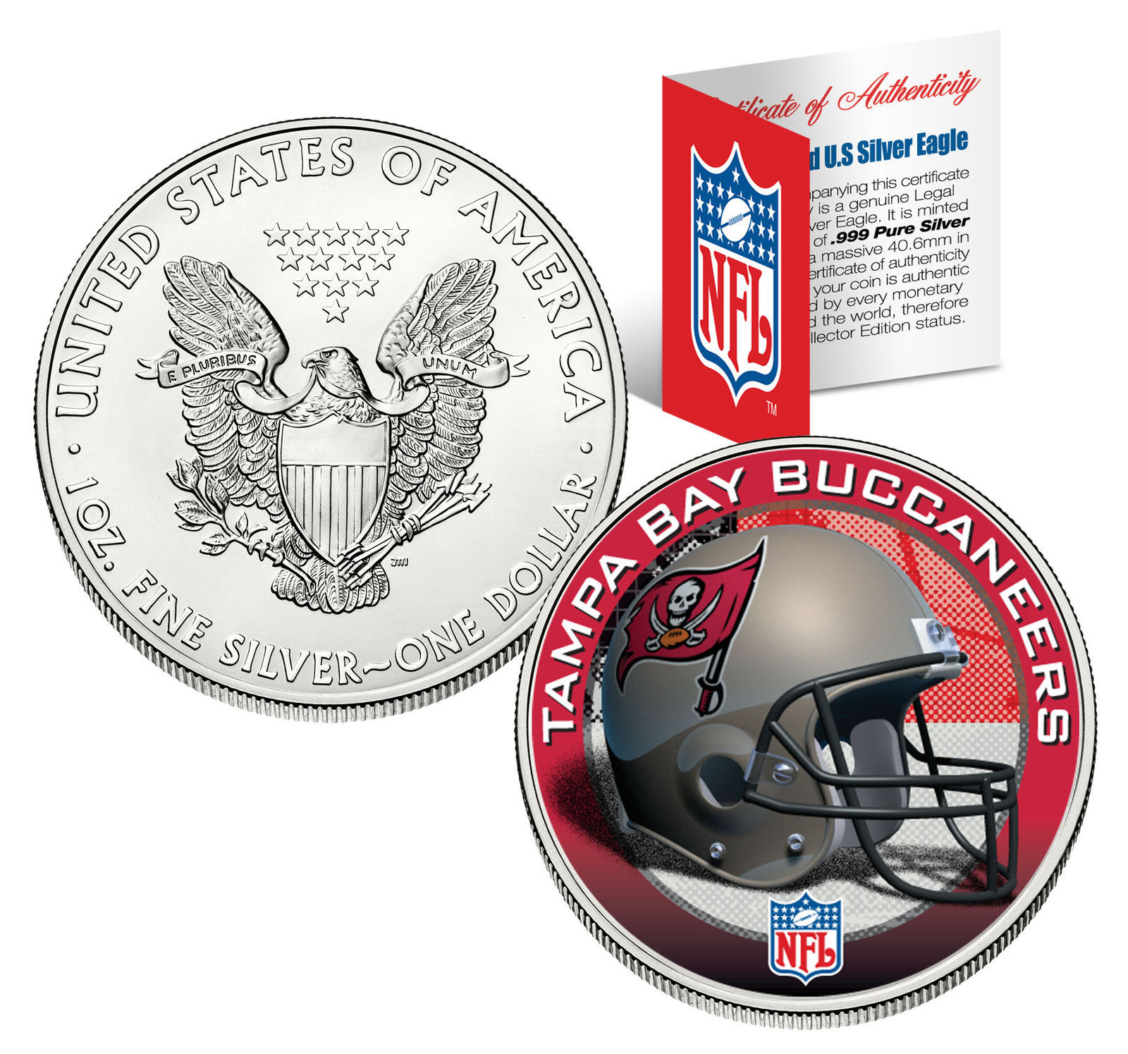Primary image for TAMPA BAY BUCS 1 Oz American Silver Eagle $1 US Coin Colorized NFL LICENSED