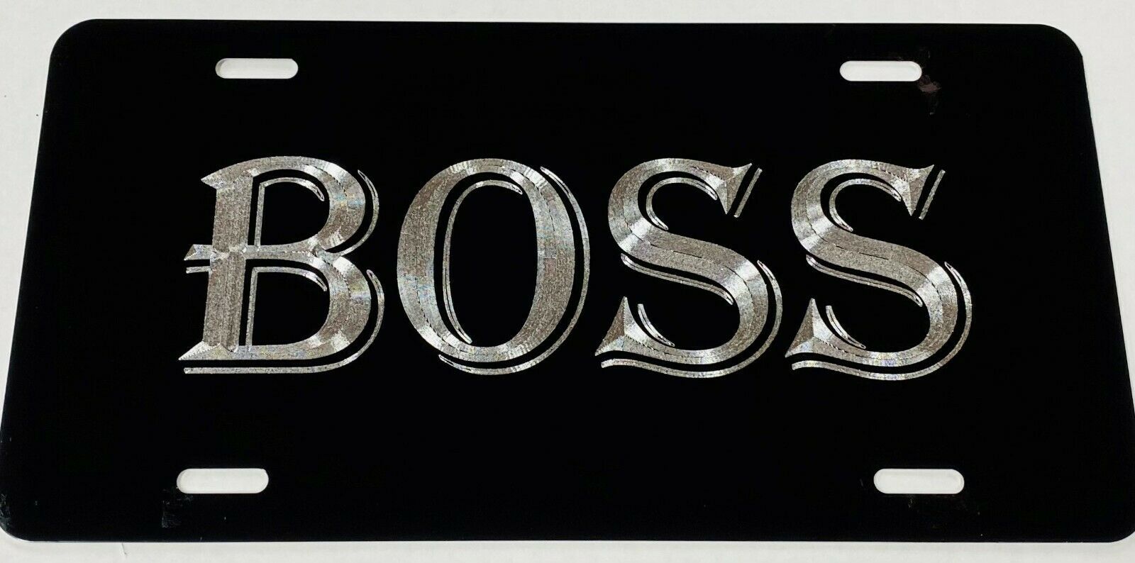 3D Engraved Silver BOSS Diamond Etched License Plate Vanity Front Car Tag Gift