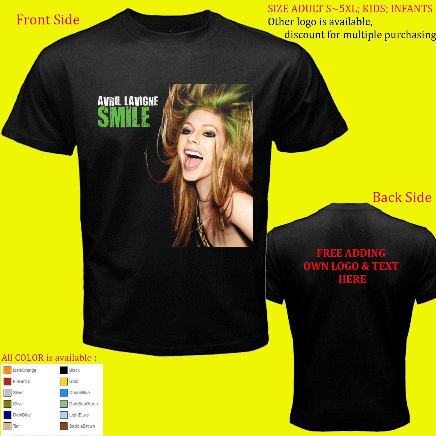 Avril Lavigne 5 Tour Album Concert Shirt Size Adult S-5XL ...