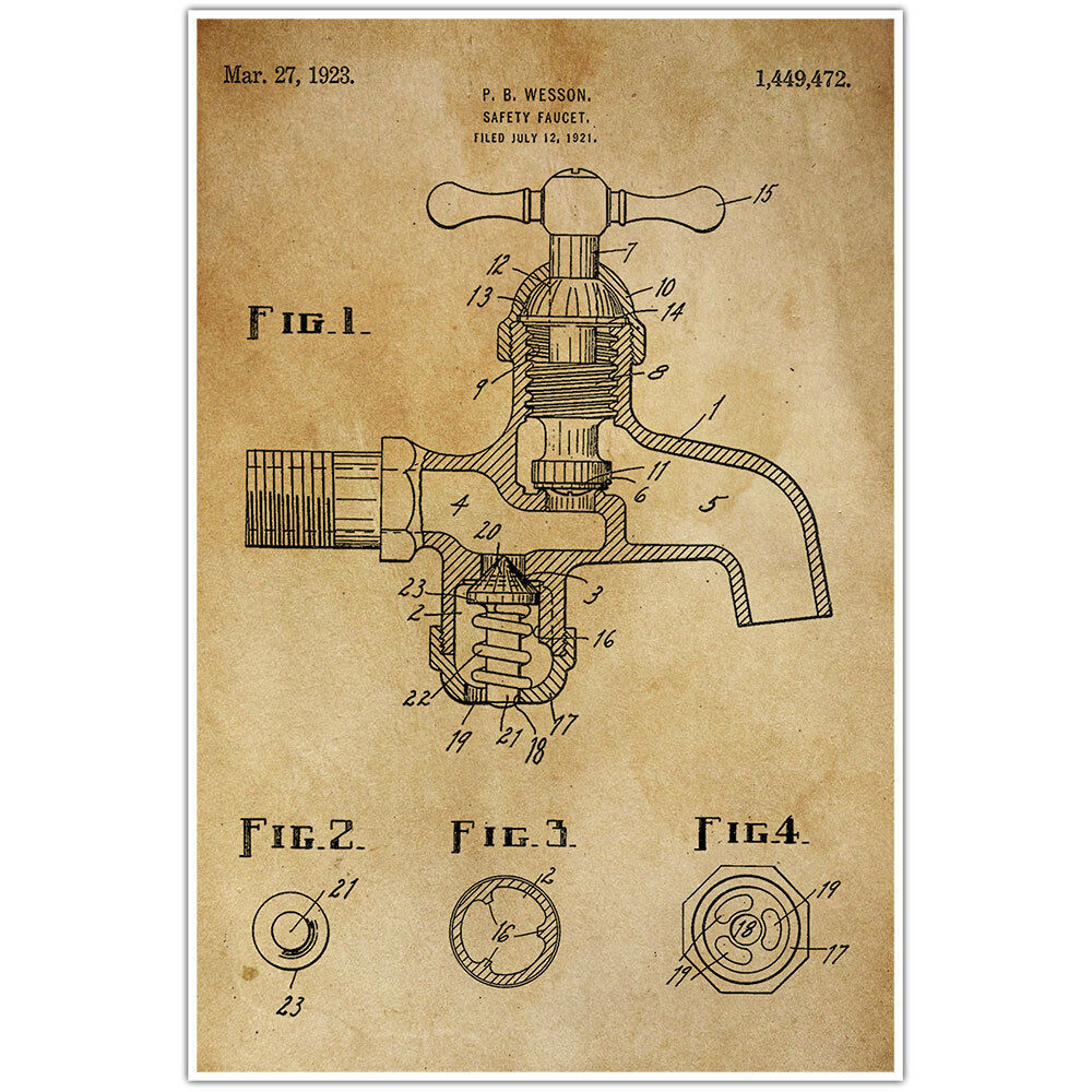 Plumbing Patent Blueprint Poster, Faucet Photo Art - Posters & Prints