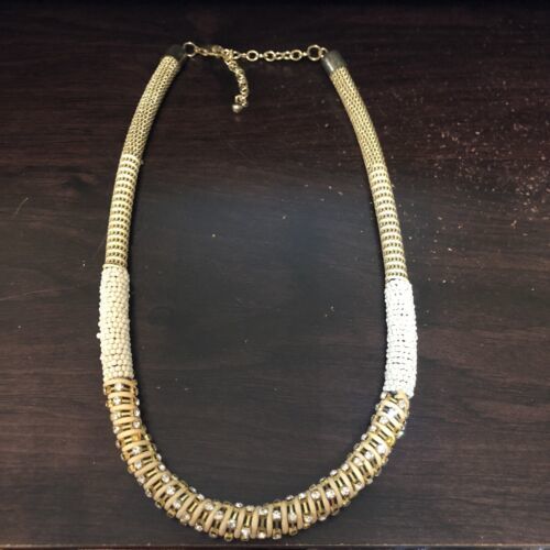 Mia collection fashion necklace gold tone with white beads rhinestones
