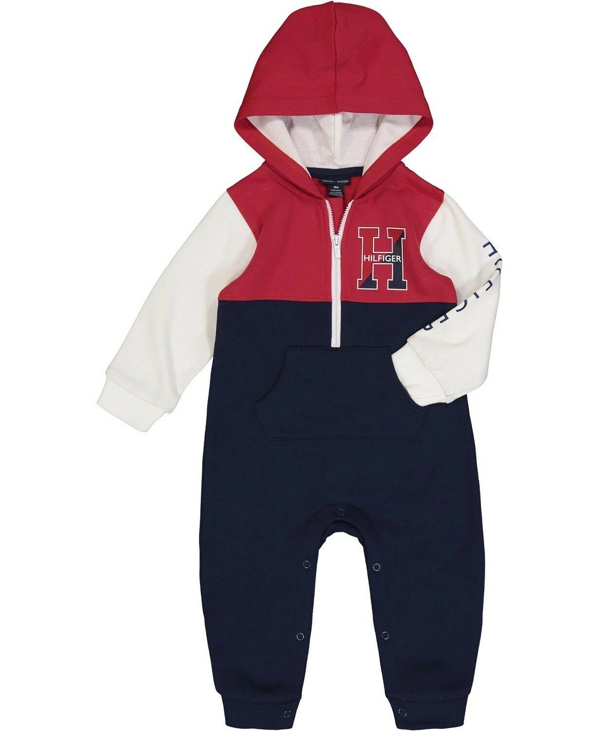 Tommy Hilfiger RED/NAVY ASSORTED Boys' Red & Navy Logo Hooded Playsuit, US 12M