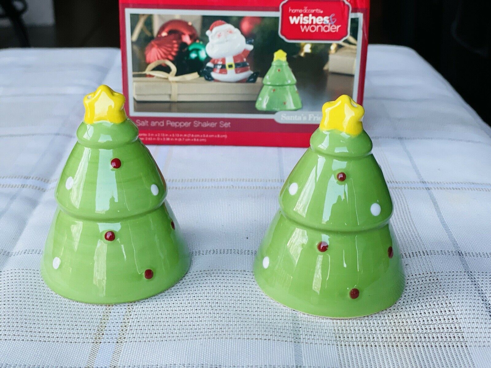 Primary image for Christmas Holiday tree salt and pepper shaker set, 3x2.5in, Ceramic