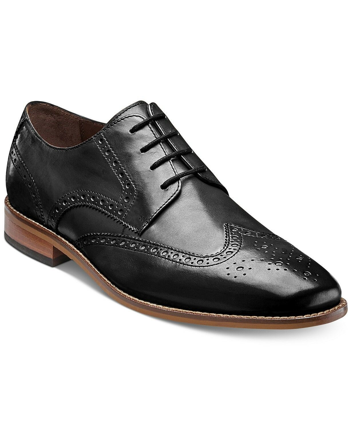 Men's Black Brogue Toe Wing Tip Matching Sole Real Leather Lace Up ...