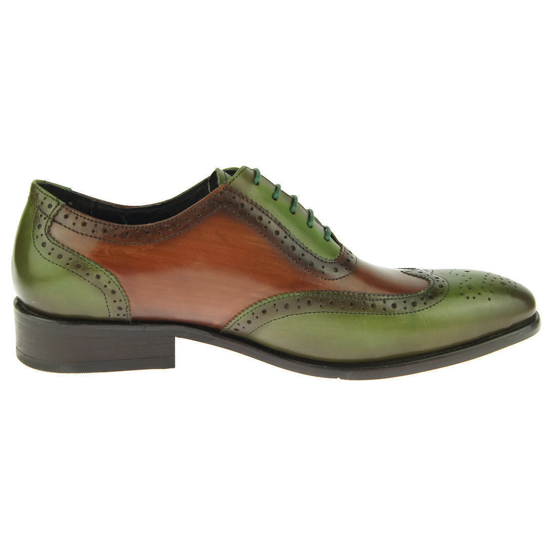 Handmade Men's Genuine Green & Brown Leather Oxford Brogue Formal Wingtip Shoes