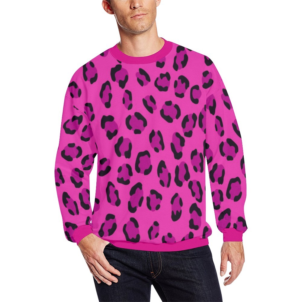 Pink Leopard Men's All Over Print Fuzzy Sweatshirt