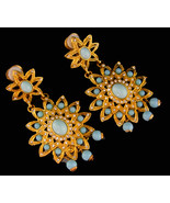 Signed Bohemian drop turquoise Earrings / couture jewelry / pierced Joan... - $65.00