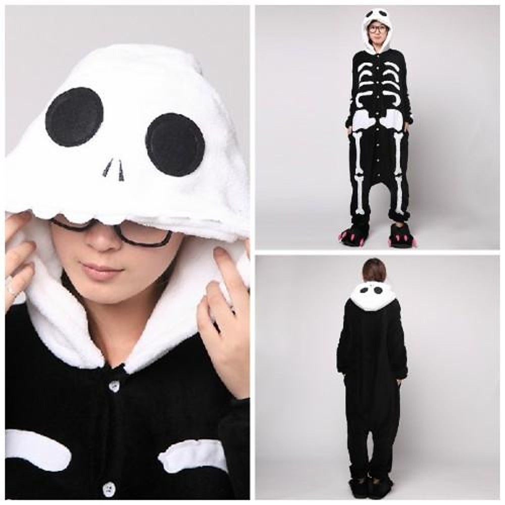Adults' Kigurumi Pajamas Skeleton Ghost Onesie Pajamas Coral fleece