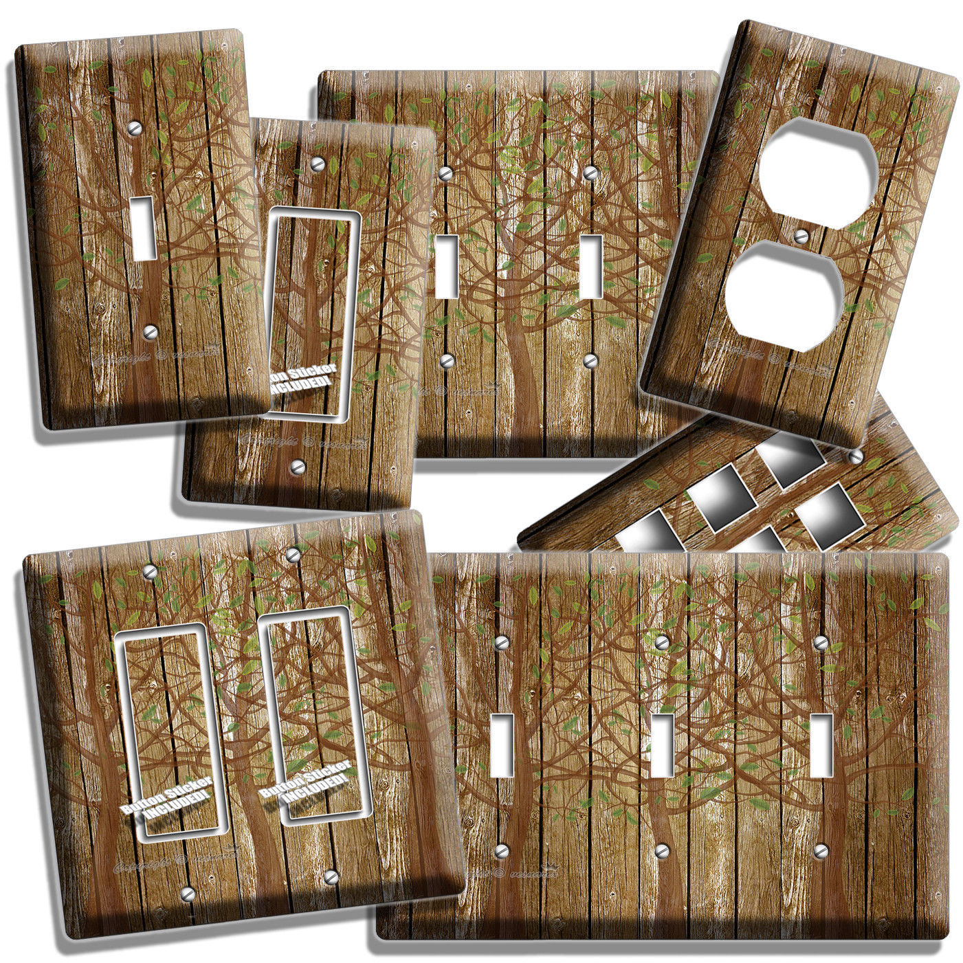 RUSTIC WOOD TREE OF LIFE ANTIQUE DESIGN LIGHT SWITCH OUTLET PLATES BEDROOM DECOR